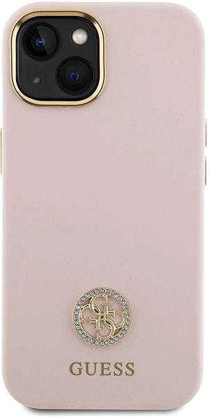 Handyhülle Guess Liquid Silicone 4G Strass Metal Logo Back Cover für iPhone 15 Pink ...