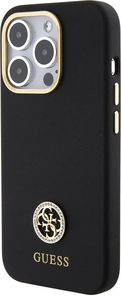 Handyhülle Guess Liquid Silicone 4G Strass Metal Logo Back Cover für iPhone 15 Pro Max Schwarz ...