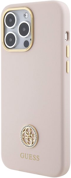 Telefon tok Guess Liquid Silicone 4G Strass Metal Logo iPhone 15 Pro Max rózsaszín tok ...