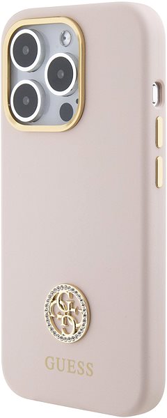 Telefon tok Guess Liquid Silicone 4G Strass Metal Logo iPhone 15 Pro rózsaszín tok ...