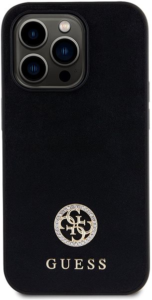 Telefon tok Guess PU 4G Strass Metal Logo iPhone 15 Pro Max fekete tok ...