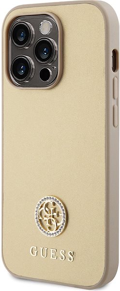 Telefon tok Guess PU 4G Strass Metal Logo iPhone 15 Pro Max aranyszín tok ...