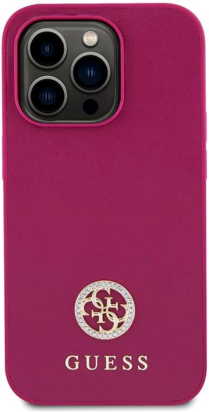 Handyhülle Guess PU 4G Strass Metal Logo Back Cover für iPhone 15 Pro Rosa ...