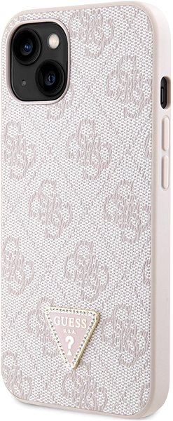 Handyhülle Guess PU 4G Strass Triangle Metal Logo Back Cover + Crossbody Strap für iPhone 15 rosa ...