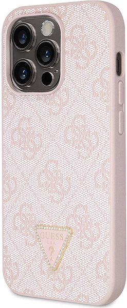 Handyhülle Guess PU 4G Strass Triangle Metal Logo Back Cover für iPhone 15 Pro rosa ...
