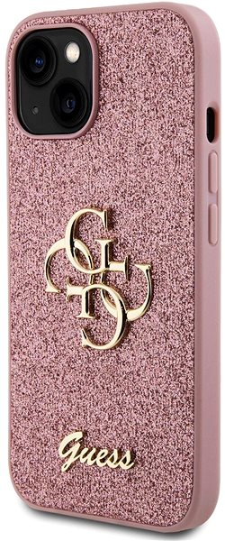 Telefon tok Guess PU Fixed Glitter 4G Metal Logo iPhone 15 rózsaszín tok ...