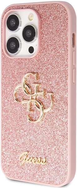 Handyhülle Guess PU Fixed Glitter 4G Metal Logo Back Cover für iPhone 15 Pro rosa ...