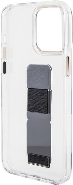 Handyhülle Guess PU Grip Stand 4G Metal Logo Back Cover für iPhone 15 Pro Max Schwarz ...
