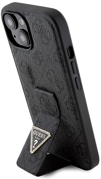 Kryt na mobil Guess PU Grip Stand 4G Strass Triangle Metal Logo Zadný Kryt pre iPhone 15 Black ...