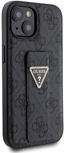Kryt na mobil Guess PU Grip Stand 4G Strass Triangle Metal Logo Zadný Kryt pre iPhone 15 Black ...