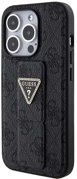 Kryt na mobil Guess PU Grip Stand 4G Strass Triangle Metal Logo Zadný Kryt pre iPhone 15 Pro Black ...