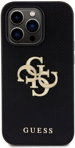 Telefon tok Guess PU Perforated 4G Glitter Metal Logo  iPhone 15 Pro fekete tok - hátlap ...