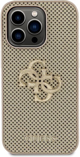 Telefon tok Guess PU Perforated 4G Glitter Metal Logo iPhone 15 Pro Max aranyszín tok ...