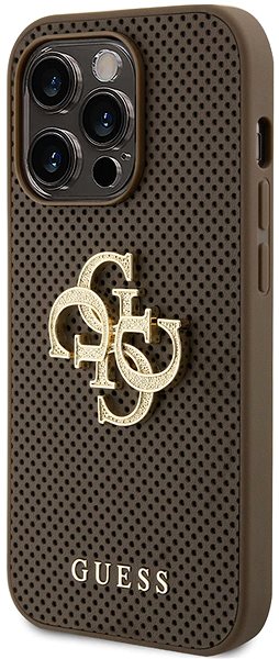 Telefon tok Guess PU Perforated 4G Glitter Metal Logo iPhone 15 Pro szürkésbarna tok ...