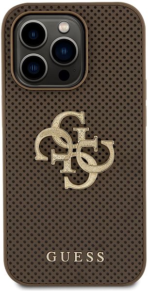Kryt na mobil Guess PU Perforated 4G Glitter Metal Logo Zadný Kryt pre iPhone 15 Pro Taupe ...