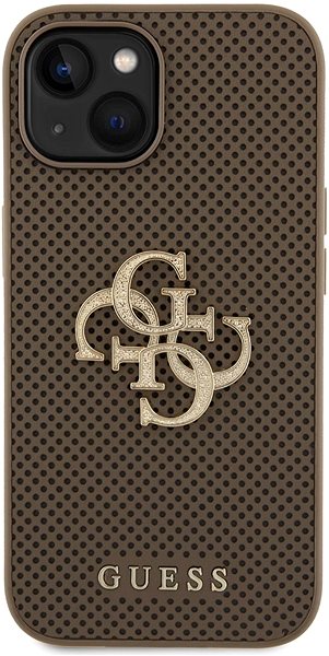 Handyhülle Guess PU Perforated 4G Glitter Metal Logo Back Cover für iPhone 15 Taupe ...