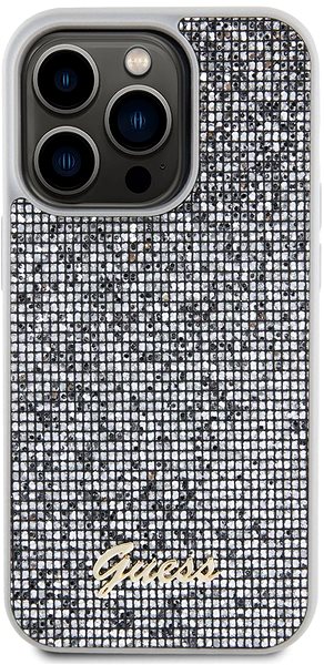 Handyhülle Guess PU Square Mirror Script Logo Back Cover für iPhone 15 Pro Silber ...