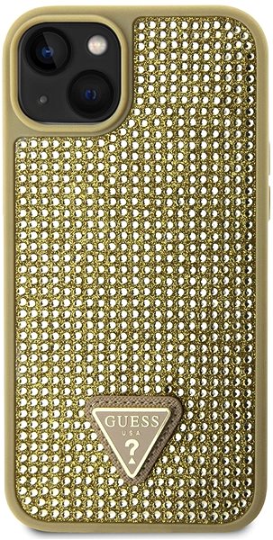Kryt na mobil Guess Rhinestones Triangle Metal Logo Kryt pre iPhone 15 Gold ...