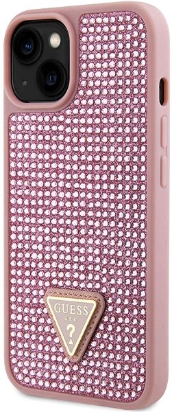 Handyhülle Guess PU 4G Strass Triangle Metal Logo Back Cover für iPhone 15 Rosa ...