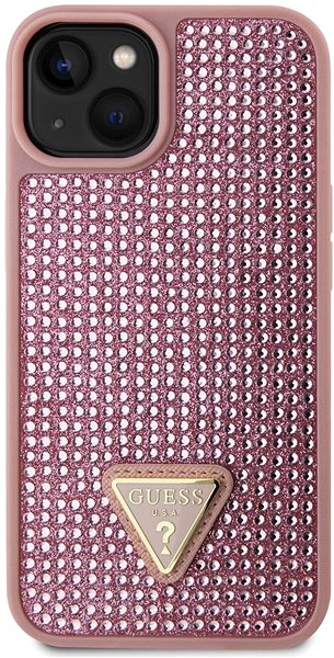 Handyhülle Guess PU 4G Strass Triangle Metal Logo Back Cover für iPhone 15 Rosa ...