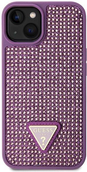 Kryt na mobil Guess Rhinestones Triangle Metal Logo Kryt pre iPhone 15 Plus Purple ...