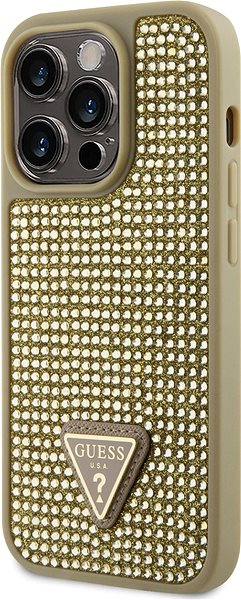 Handyhülle Guess Rhinestones Triangle Metal Logo Cover für iPhone 15 Pro gold ...