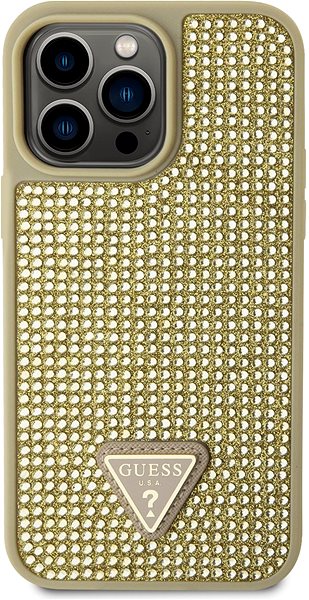 Telefon tok Guess Rhinestones Triangle Metal Logo iPhone 15 Pro Max arany tok ...