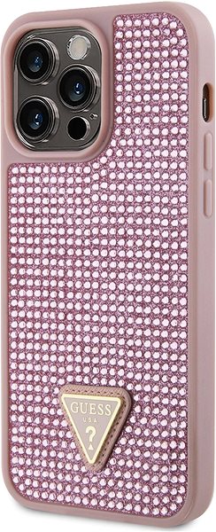 Handyhülle Guess PU Grip Stand 4G Strass Triangle Metal Logo für iPhone 15 Pro Max Pink ...