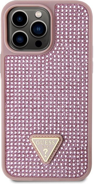 Telefon tok Guess Rhinestones Triangle Metal Logo iPhone 15 Pro Max rózsaszín tok ...