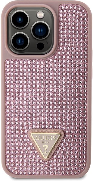 Kryt na mobil Guess Rhinestones Triangle Metal Logo Kryt pre iPhone 15 Pro Pink ...
