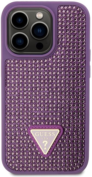 Kryt na mobil Guess Rhinestones Triangle Metal Logo Kryt pre iPhone 15 Pro Purple ...
