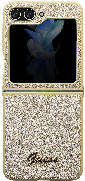 Handyhülle Guess PC/TPU Glitter Flakes Metal Logo Back Cover für das Samsung Galaxy Z Flip 5 Gold ...