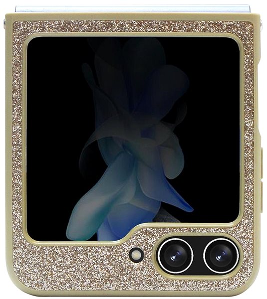 Handyhülle Guess PC/TPU Glitter Flakes Metal Logo Back Cover für das Samsung Galaxy Z Flip 5 Gold ...