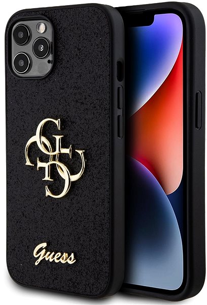 Telefon tok Guess Fixed Glitter 4G Metal Logo iPhone 12/12 Pro fekete PU hátlap tok ...