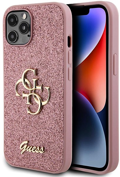 Telefon tok Guess Fixed Glitter 4G Metal Logo iPhone 12/12 Pro rózsaszín PU hátlap tok ...