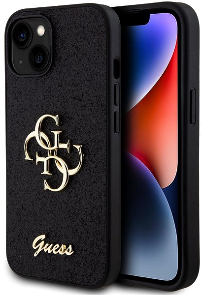 Telefon tok Guess Fixed Glitter 4G Metal Logo iPhone 13 fekete PU hátlap tok ...