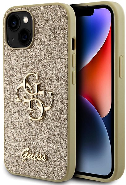 Telefon tok Guess Fixed Glitter 4G Metal Logo iPhone 13 aranyszín PU hátlap tok ...