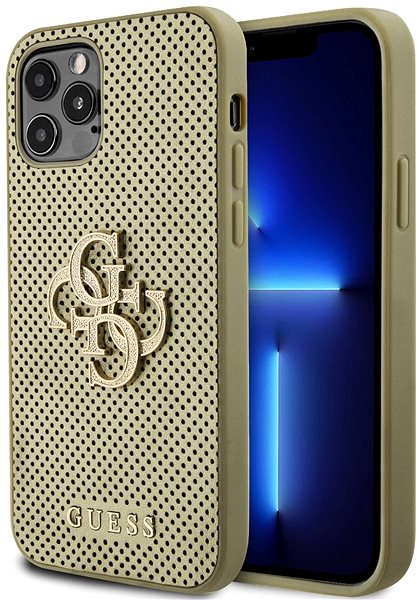 Telefon tok Guess Perforated 4G Glitter Metal Logo iPhone 12/12 Pro aranyszín PU hátlap tok ...