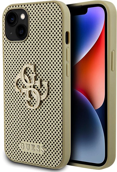 Telefon tok Guess Perforated 4G Glitter Metal Logo iPhone 13 aranyszín PU hátlap tok ...
