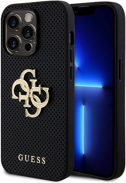 Kryt na mobil Guess PU Perforated 4G Glitter Metal Logo Zadný Kryt na iPhone 14 Pro Black ...