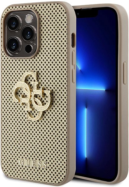 Handyhülle Guess PU Perforated 4G Glitter Metal Logo Back Cover für iPhone 14 Pro Max Gold ...