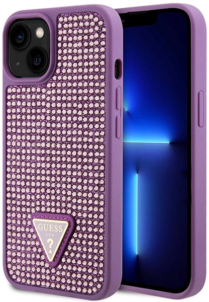 Kryt na mobil Guess Rhinestones Triangle Metal Logo Kryt na iPhone 13 Purple ...