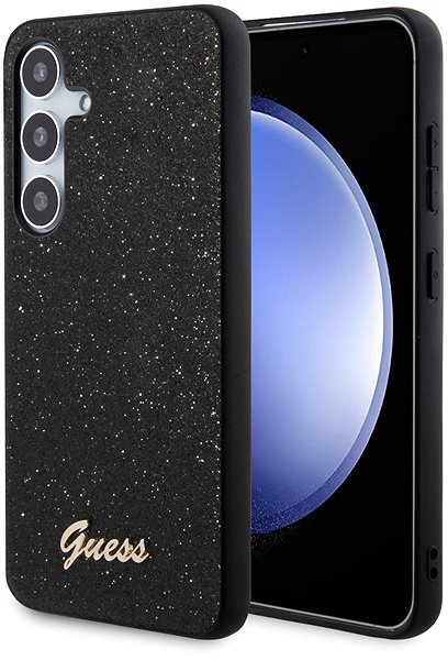 Telefon tok Guess Glitter Flakes Metal Logo Samsung Galaxy S24 fekete PC/TPU tok ...