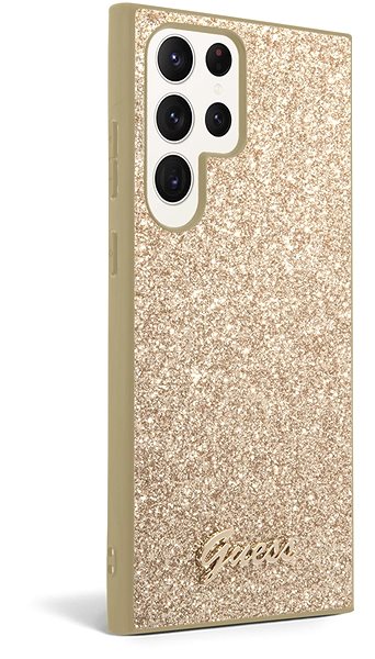 Telefon tok Guess Glitter Flakes Metal Logo Samsung Galaxy S24 Ultra aranyszín PC/TPU tok ...