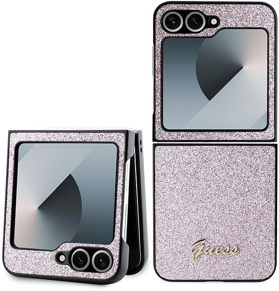 Handyhülle Guess PC/TPU Glitter Flakes Metal Logo Back Cover für das Samsung Galaxy Z Flip6 Pink ...