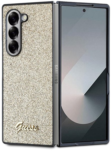 Handyhülle Guess PC/TPU Glitter Flakes Metal Logo Back Cover für das Samsung Galaxy Z Fold6 Gold ...
