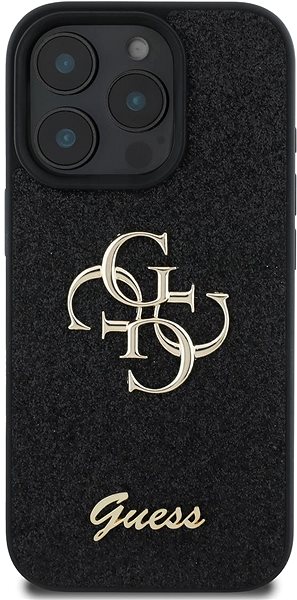 Handyhülle Guess PU Fixed Glitter 4G Metall Logo Back Cover für iPhone 16 Pro Max Black ...