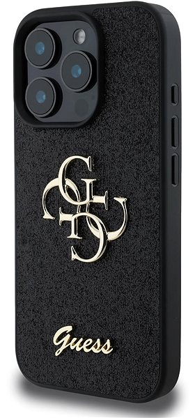Handyhülle Guess PU Fixed Glitter 4G Metall Logo Back Cover für iPhone 16 Pro Max Black ...