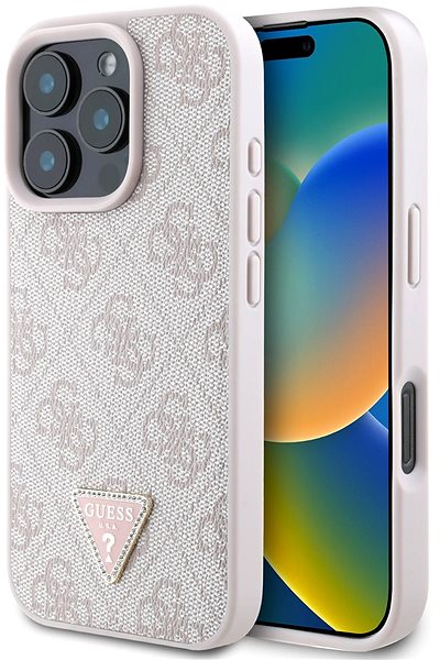 Telefon tok Guess PU 4G Strass Triangle Metal Logo iPhone 16 Pro Max Pink tok ...