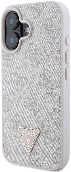 Handyhülle Guess PU 4G Strass Dreieck Metall Logo Back Cover für iPhone 16 Rosa ...